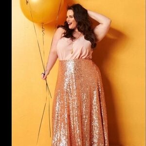 Society Plus Gold Sequin Maxi Skirt